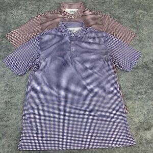 Oxford America Golf Polo‎ Shirt Mens Large Purple Red Gingham Check Performance